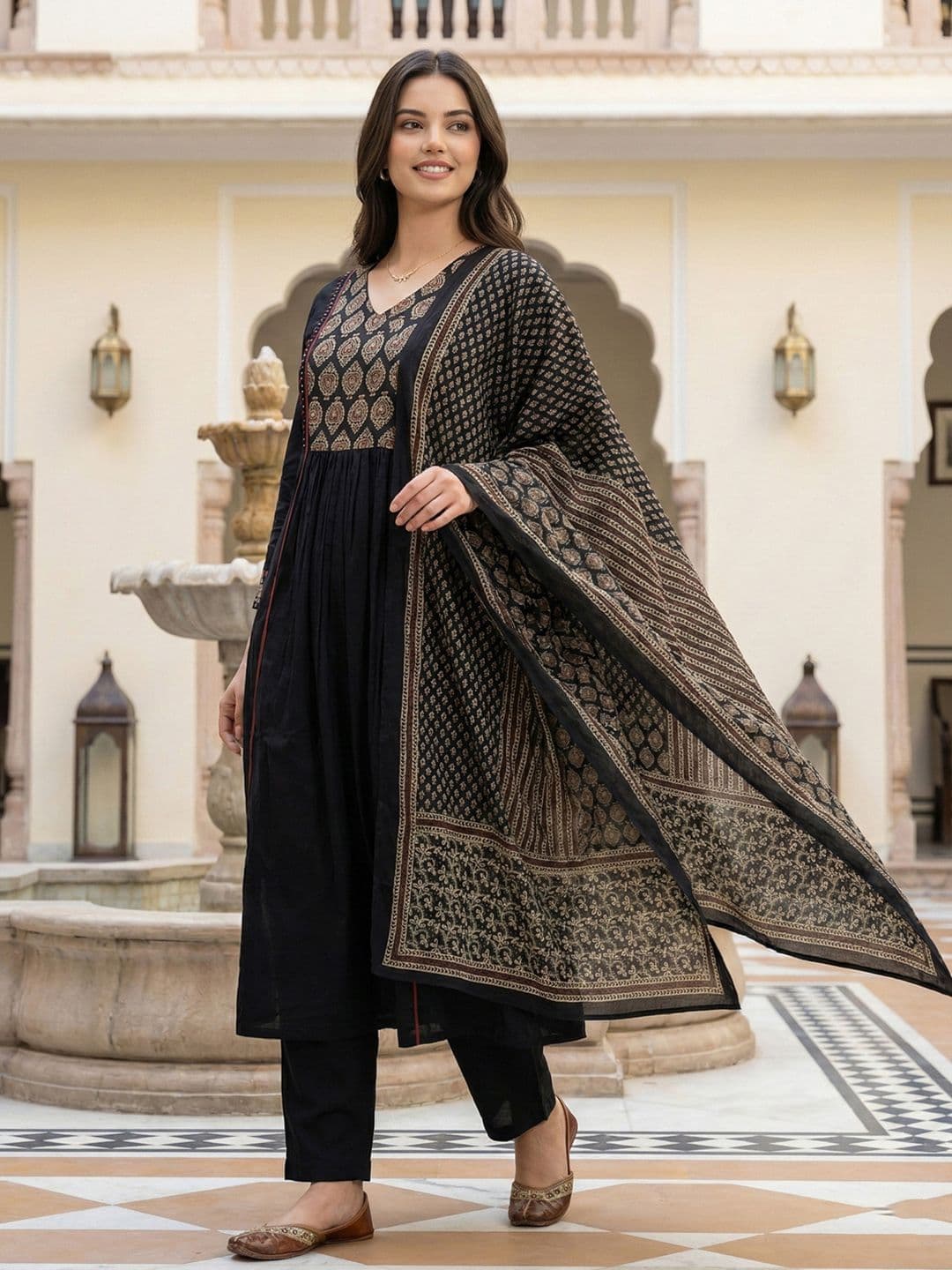 Anouk Mirage Women Ethnic Motifs Panelled Pure Cotton Kurta with Trousers & With Dupatta - view 1