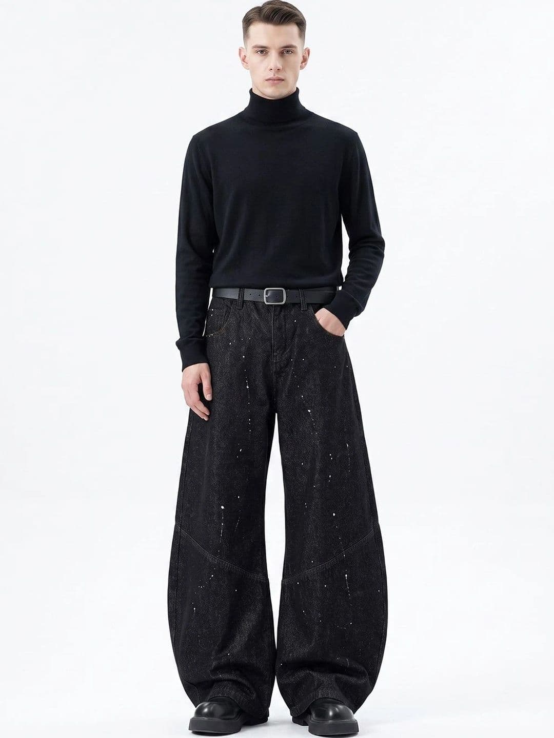 StyleCast x Revolte Men Wide Leg Mid-Rise Heavy Fade with Side Stripe Jeans - view 1
