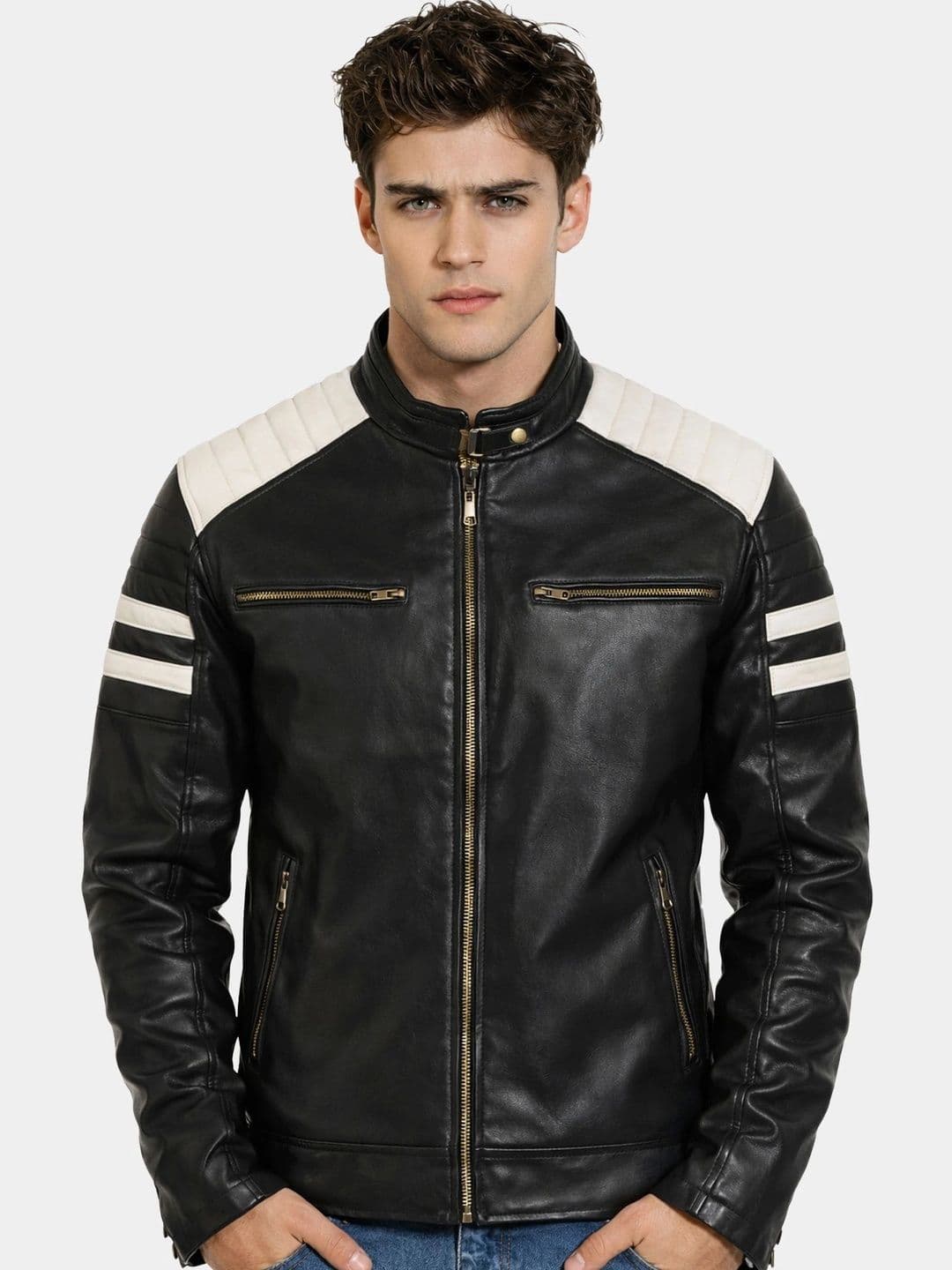 Leather Retail Men Colourblocked Outdoor Biker Jacket - view 1