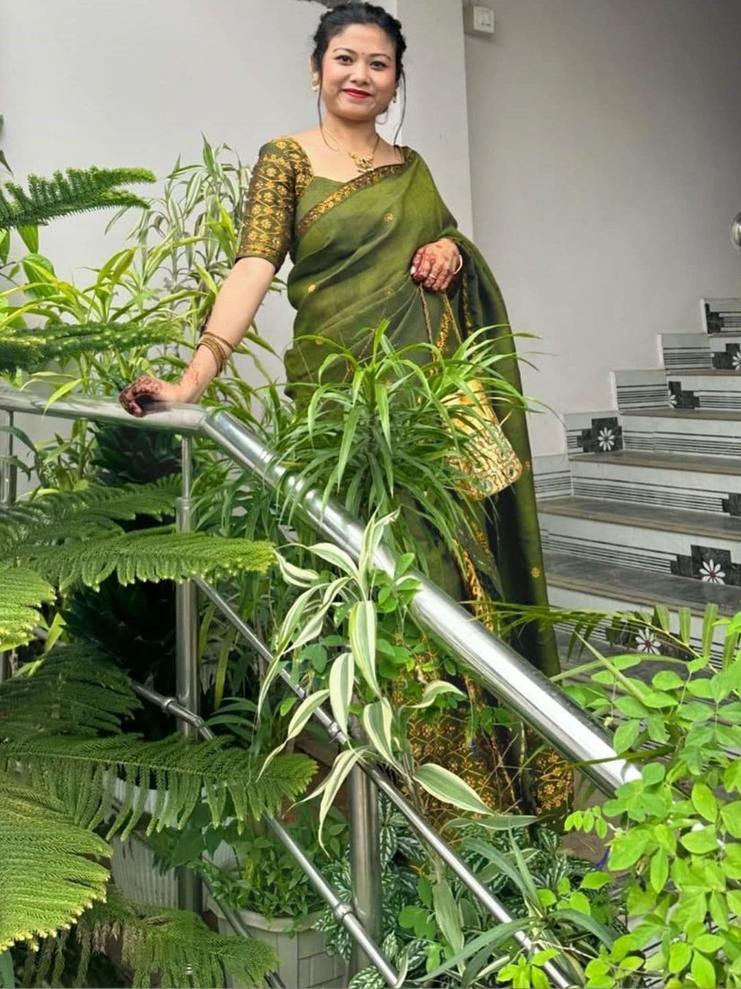 GRUJHA Traditional Assamese Nooni AC Cotton Mekhela Chador with Woven Design - view 1
