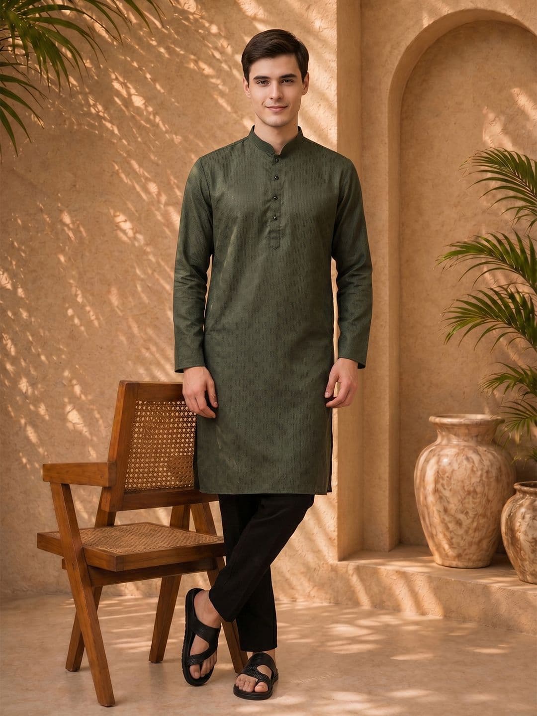 Anouk Woven Design Mandarin Collar Straight Kurta - view 1