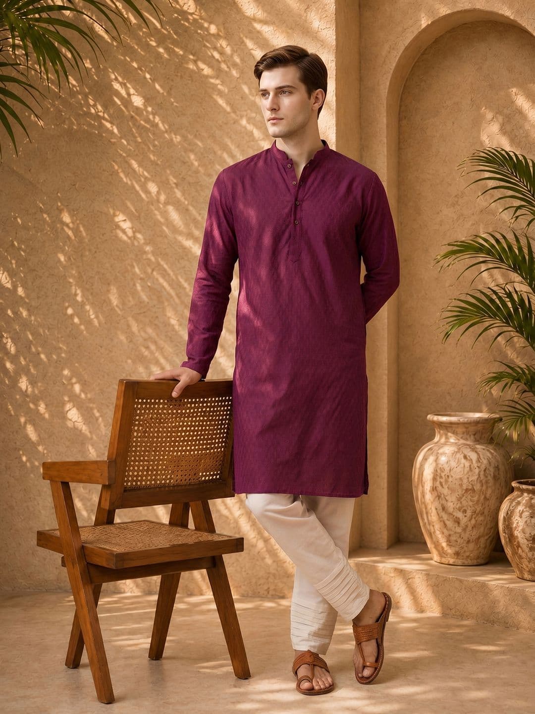Anouk Woven Design Mandarin Collar Kurta - view 1