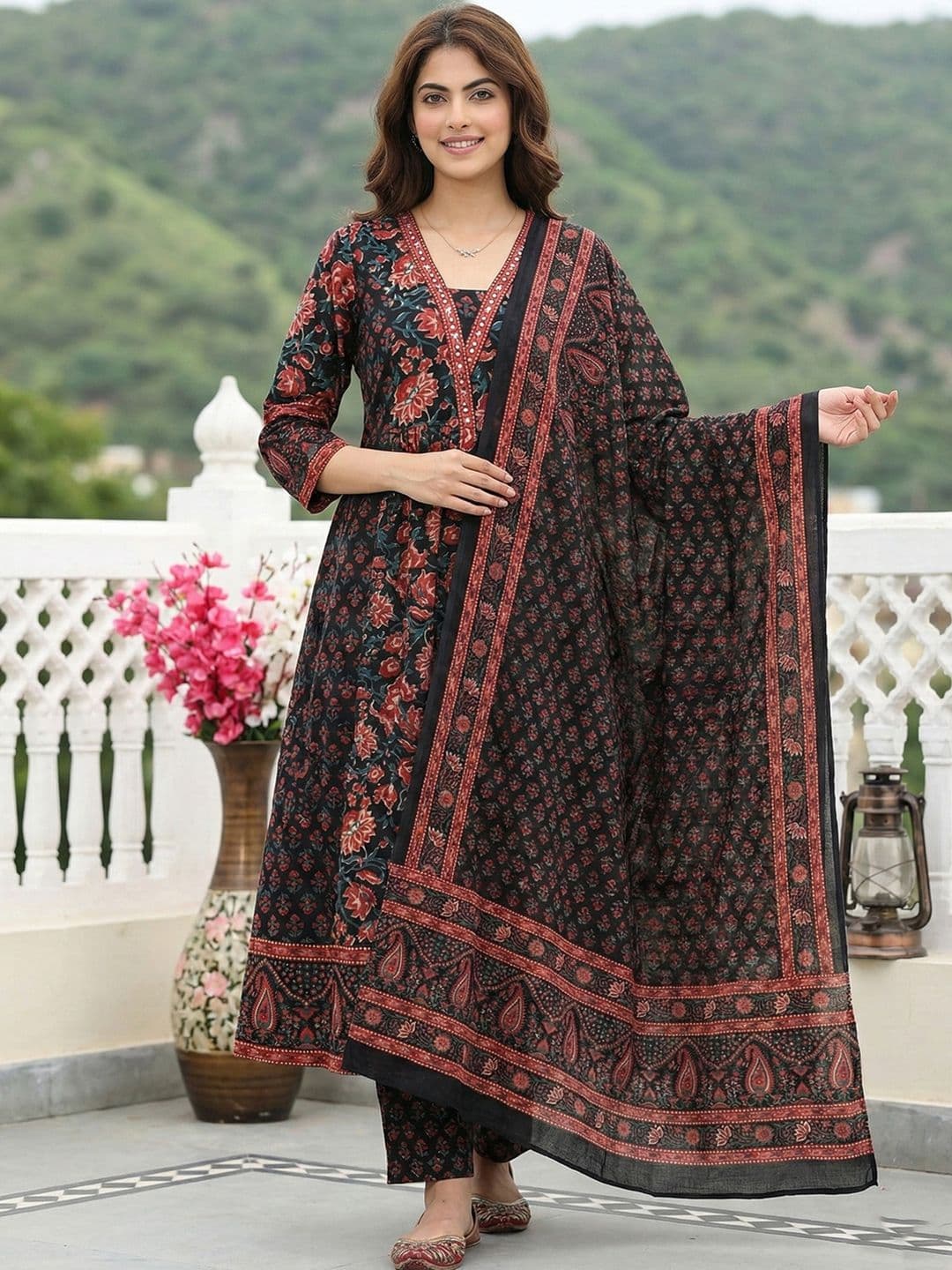 Anouk Women Floral Printed Regular Pure Cotton Kurta with Trousers & With Dupatta - view 1