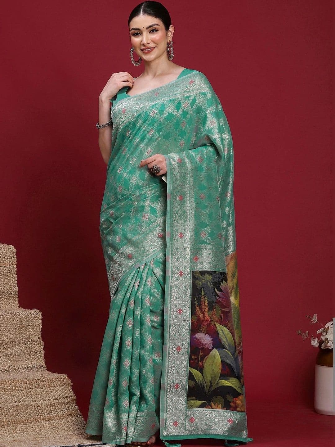 Anouk Floral Zari Organza Designer Banarasi Saree - view 1