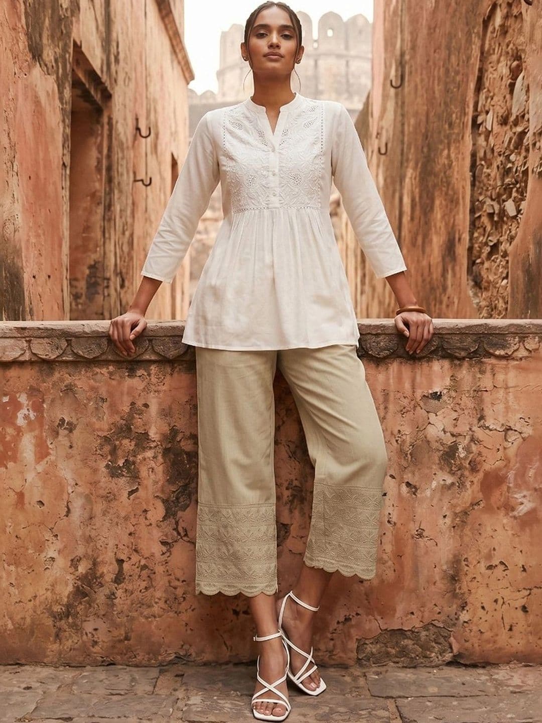 max Women Ethnic Motifs Embroidered Cropped Ethnic Palazzos - view 1