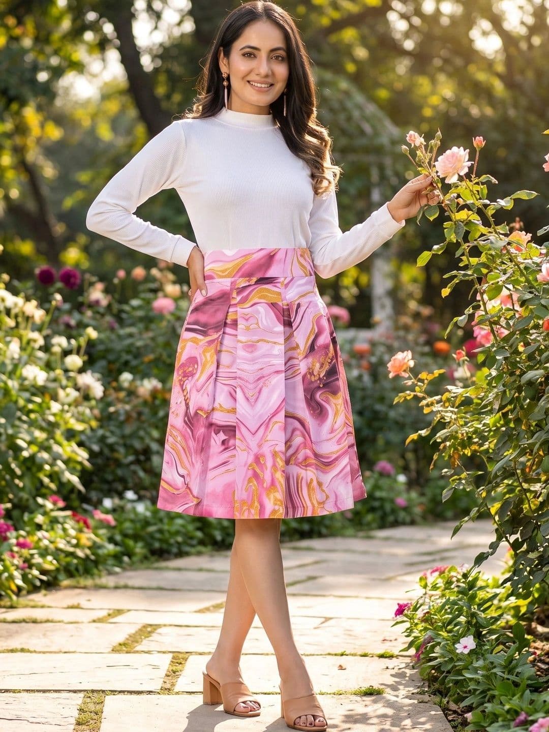 ZELZIS Women Cotton Cambric Abstract Knee Length Flared Skirt - view 1