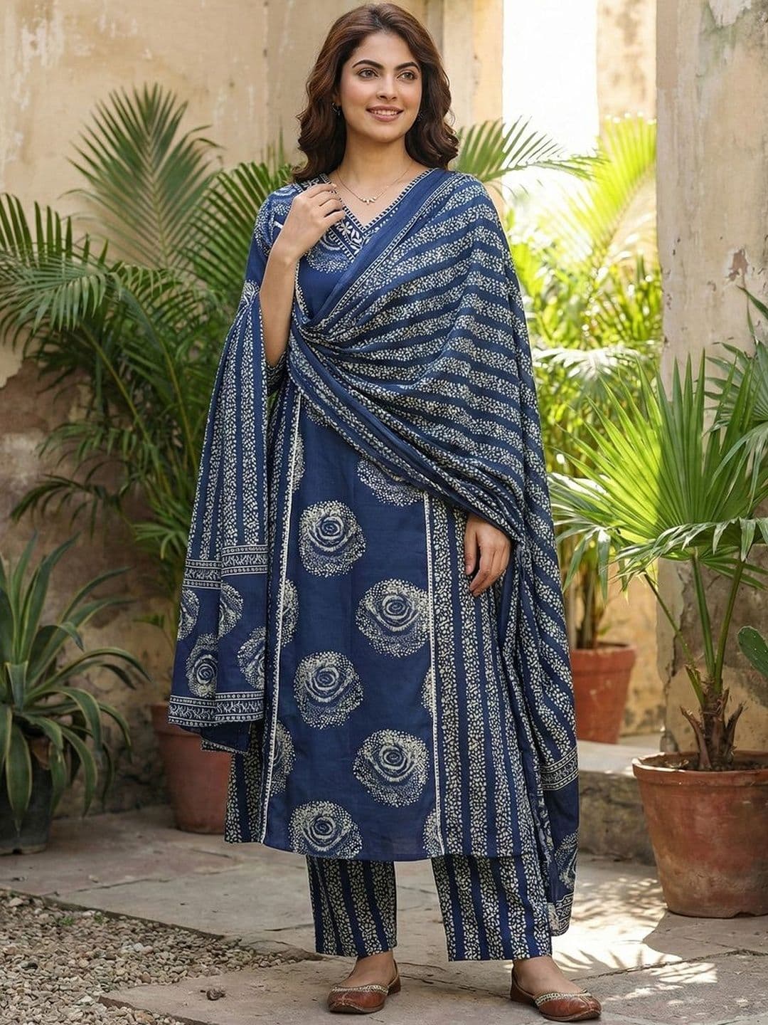 Anouk Women Ethnic Motifs Printed Regular Pure Cotton Kurta with Trousers & With Dupatta - view 1