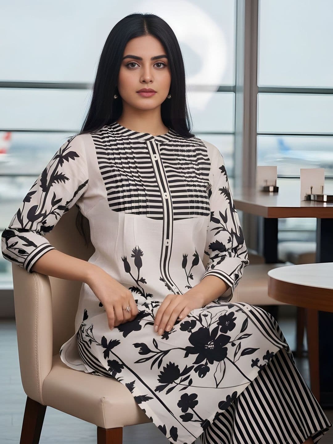 Anouk Women Floral Printed Panelled Pure Cotton Kurta with Palazzos - view 1