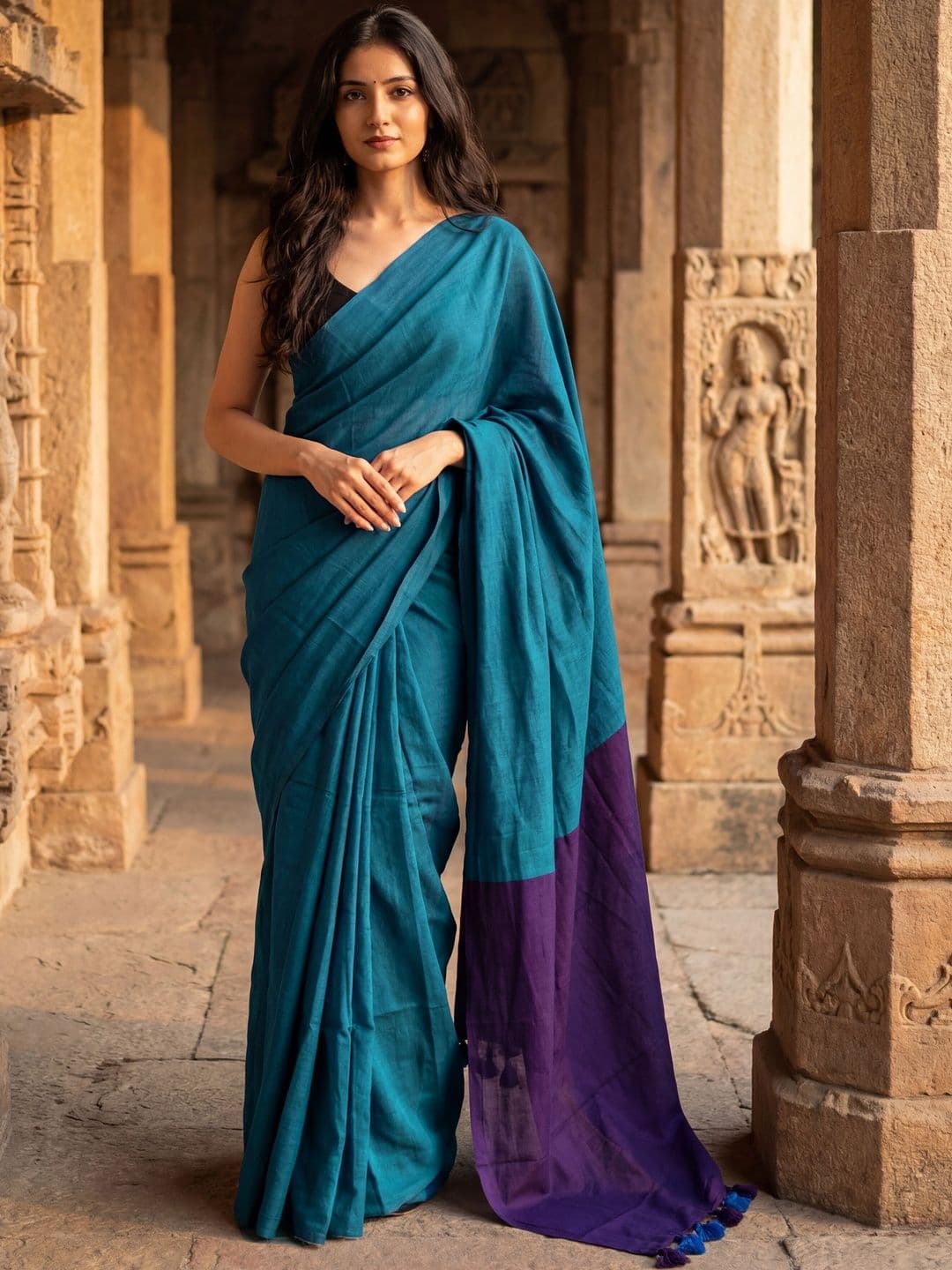 Anouk Colourblocked Pure Cotton Handloom Khadi Saree - view 1