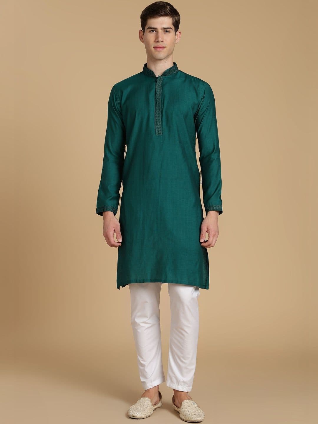 Anouk Men Button Patti Embroidery Straight Kurta - view 1