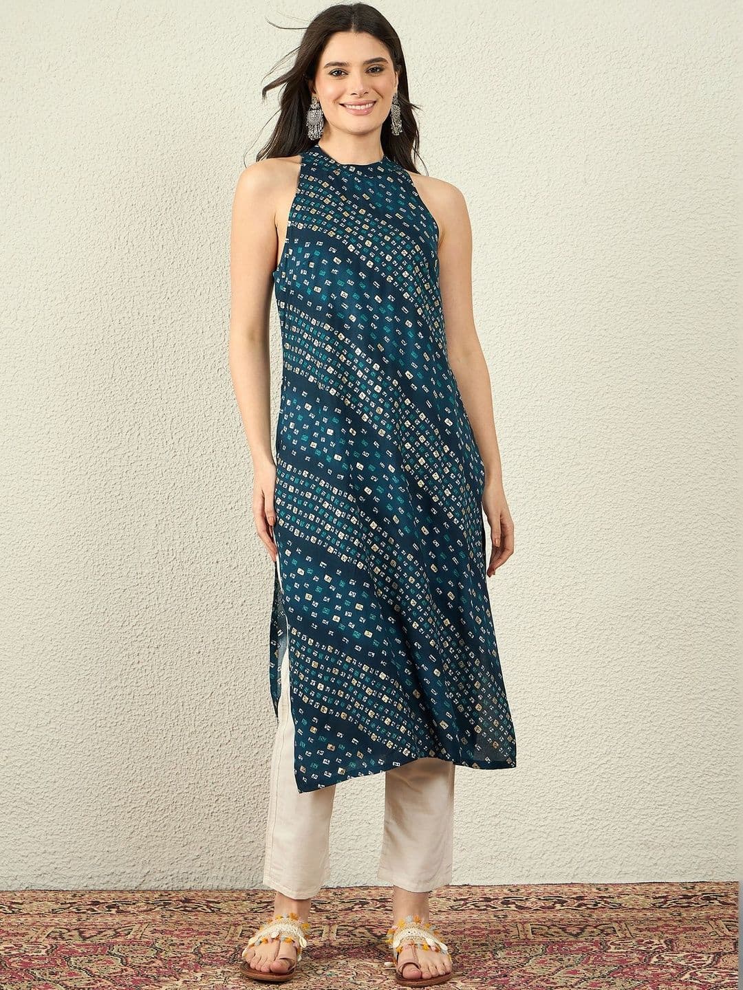 Anouk Women Bandhani Printed Halter Neck Kurta - view 1