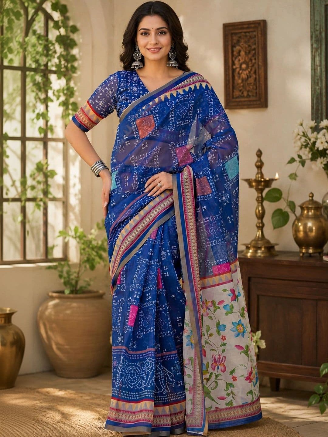 Sangria Bandhani Linen Blend Designer Saree - view 1