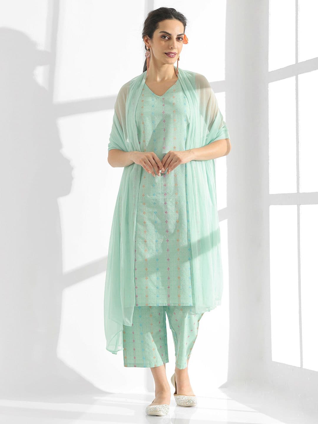 Anouk Women Woven Design Cotton Kurta with Trousers & Dupatta - view 1