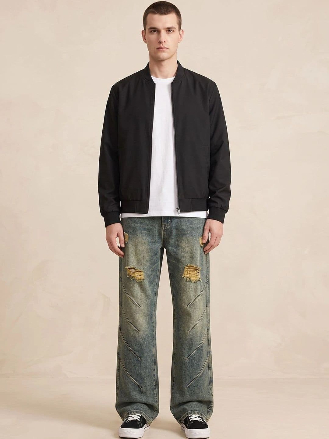 StyleCast x Revolte Men Wide Leg Mid-Rise Highly Distressed Light Fade Jeans - view 1