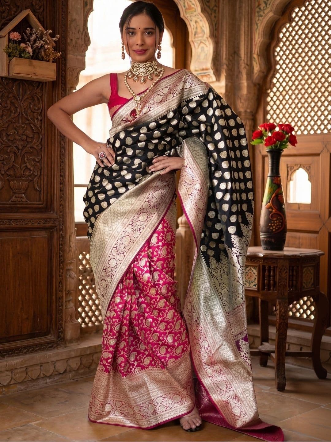 FASHIONIZO Woven Design Zari Art Silk Banarasi Saree - view 1