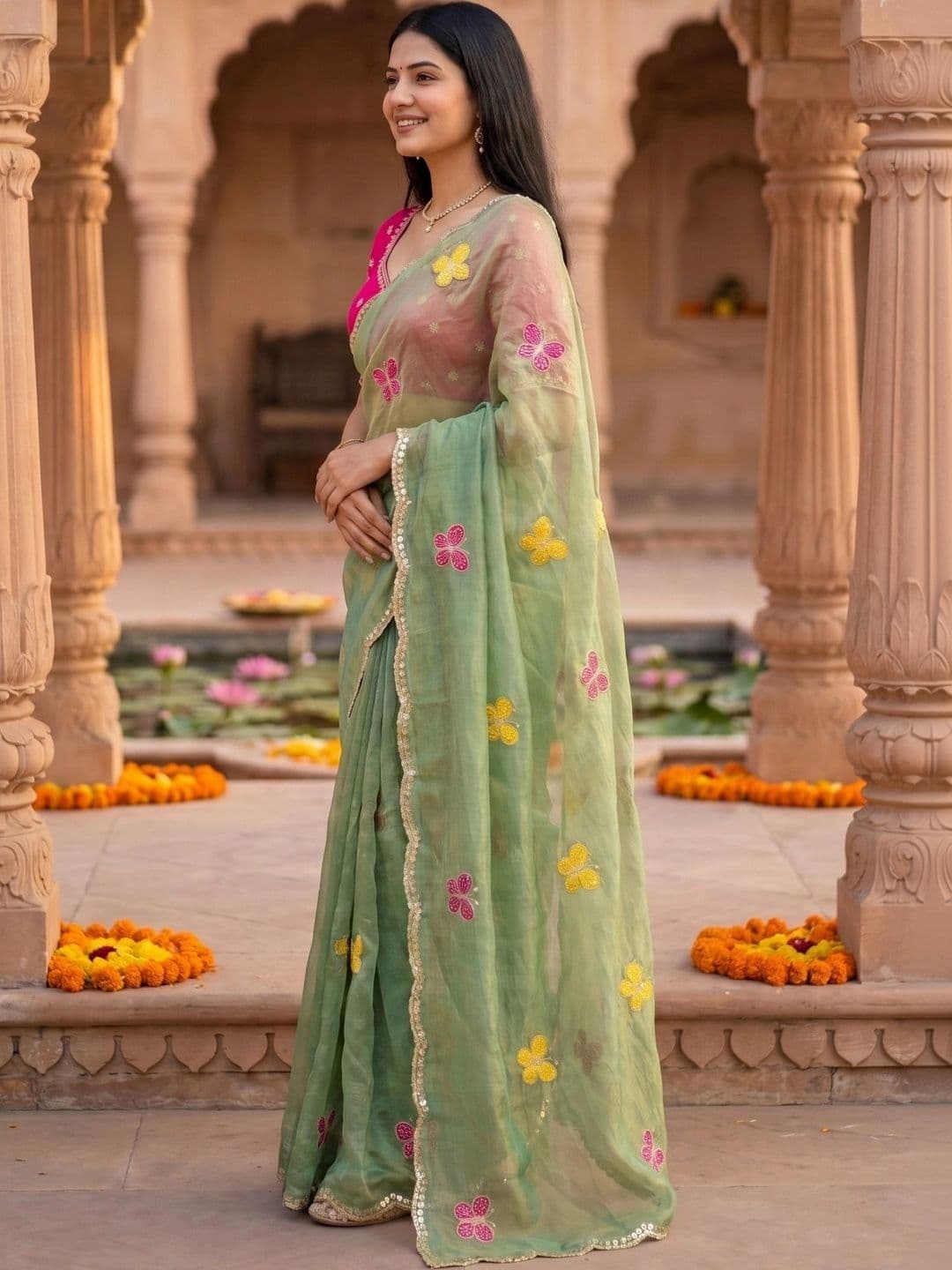 RANGVYRA LIFESTYLE Floral Embroidered Pure Georgette Saree - view 1
