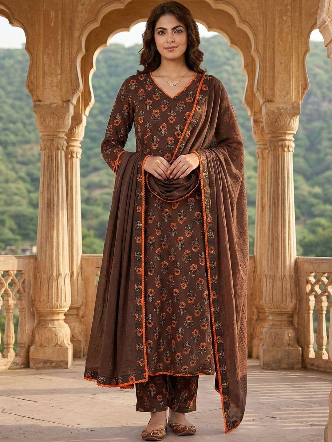 Anouk Women Floral Printed Regular Pure Cotton Kurta with Trousers & With Dupatta - view 1