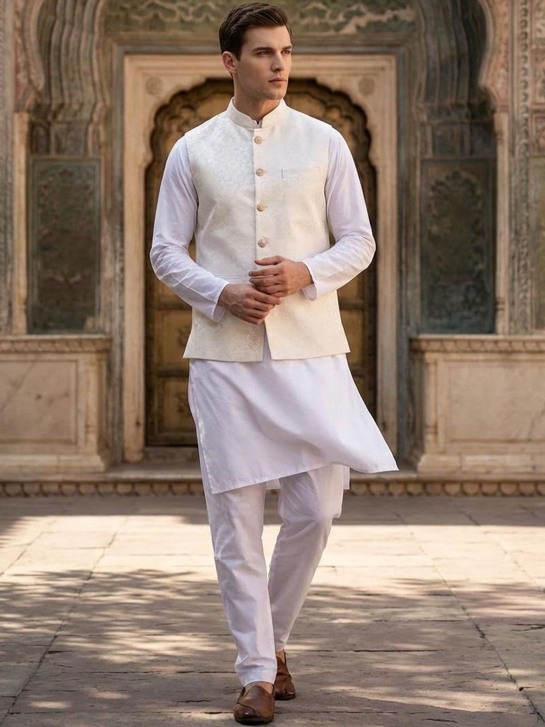 Anouk Printed mandarin collar Nehru Jackets - view 1