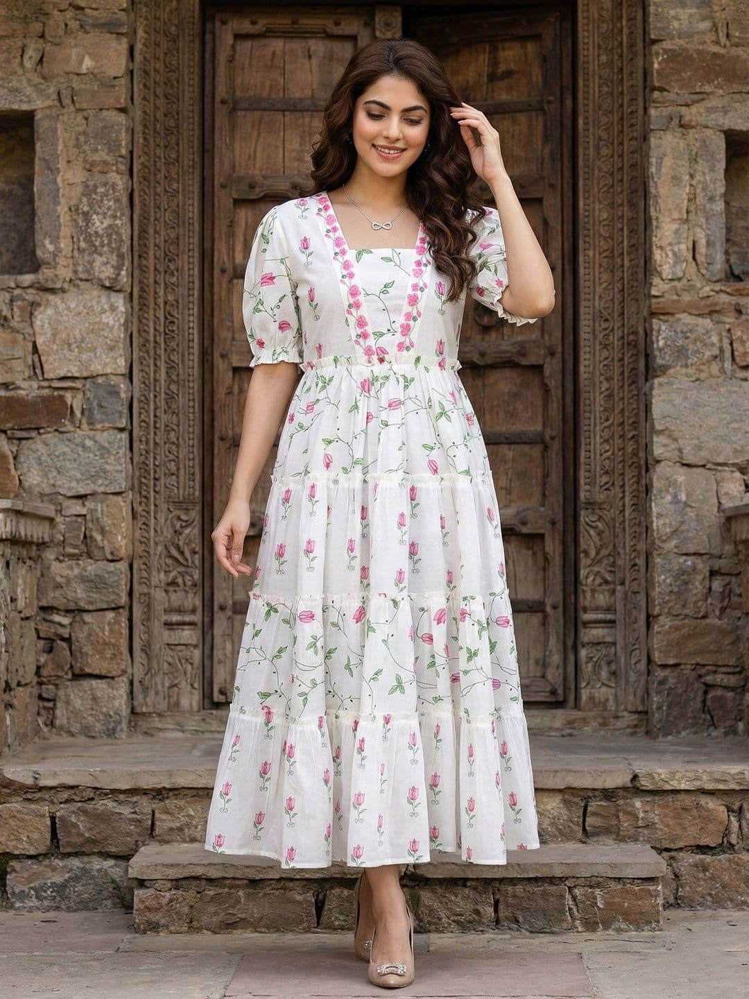 Anouk Floral Print Puff Sleeve A-Line Maxi Dress - view 1