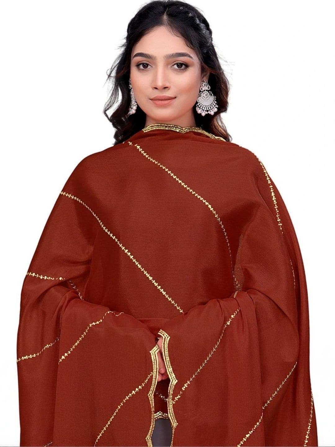 SEKMANY Embroidered Art Silk Leheriya Dupatta with Sequinned - view 1