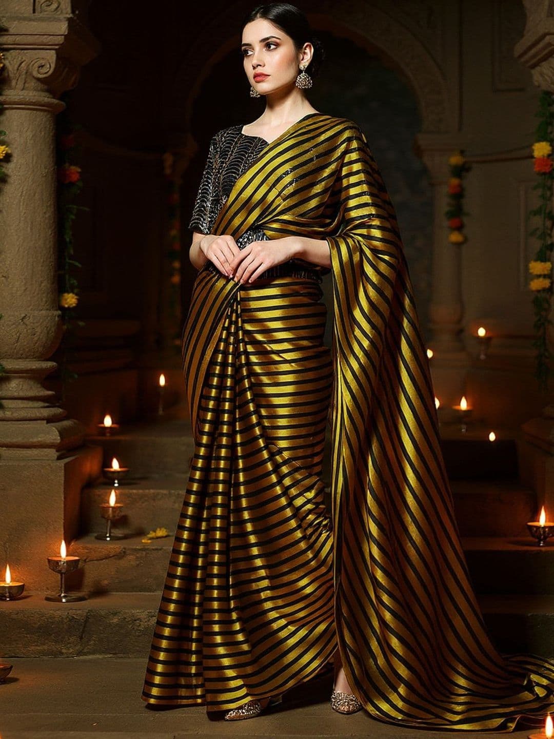 Anouk Women Striped Sequinned Pure Georgette Saree - view 1