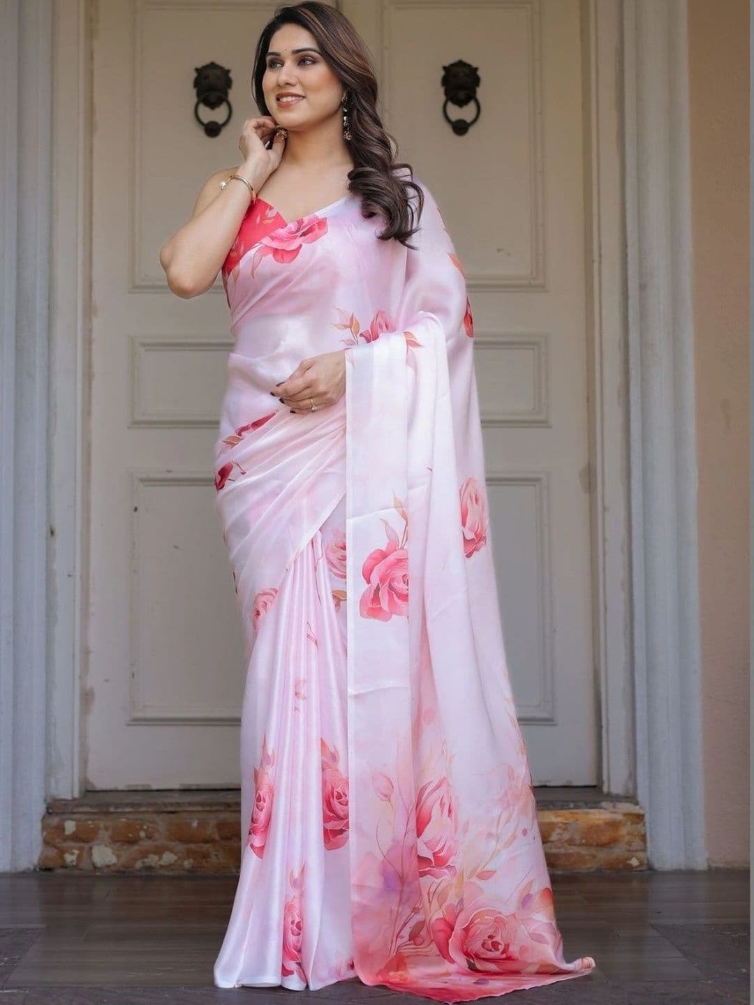 SPIRISA Floral Pure Georgette Handloom Saree - view 1