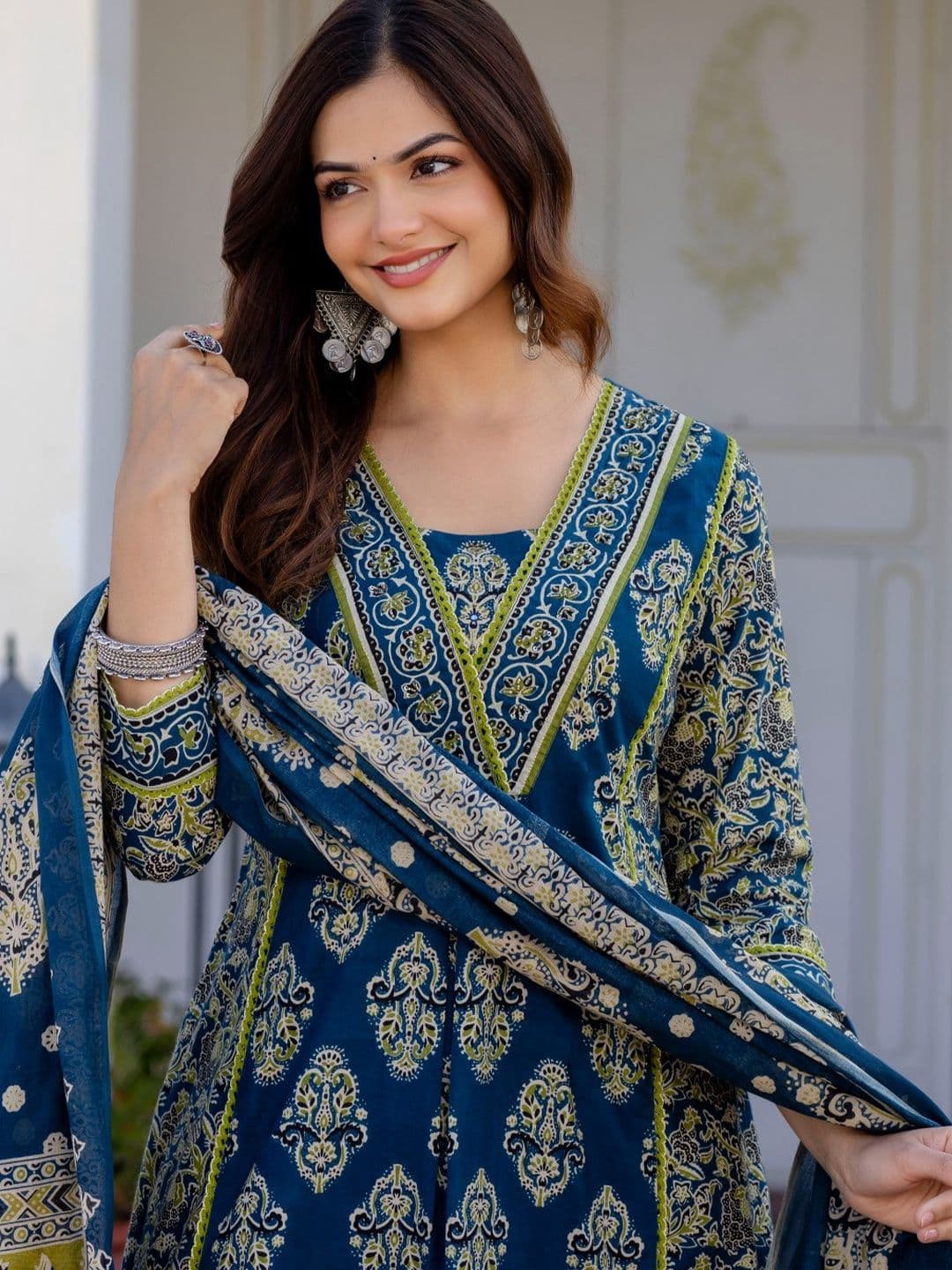 Anouk Women Motifs Printed Regular Mirror Work Pure Cotton Kurta with Trousers & Dupatta - view 1
