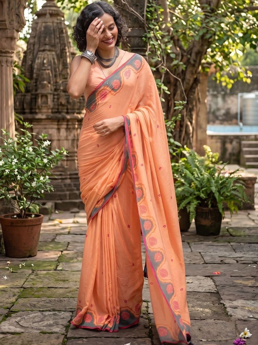 AJ FASHION PLUS Polka Dot Zari Pure Linen Designer Saree - view 1