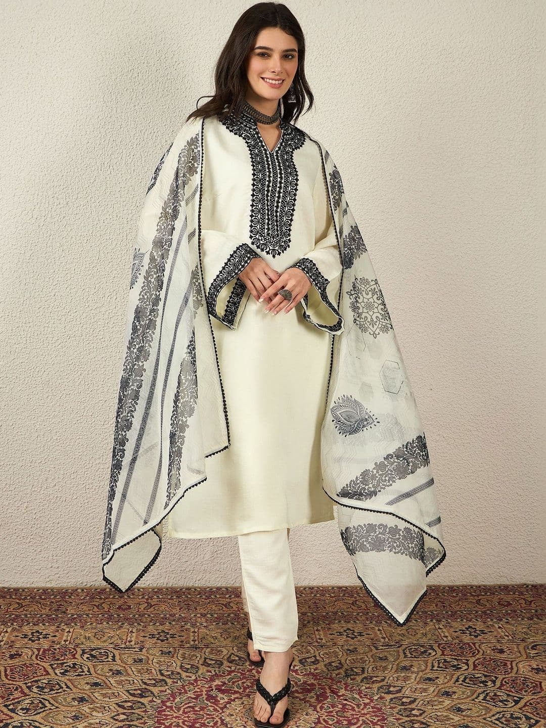 Anouk Women Ethnic Motifs Embroidered Regular Thread Work Kurta with Trousers & With Dupatta - view 1