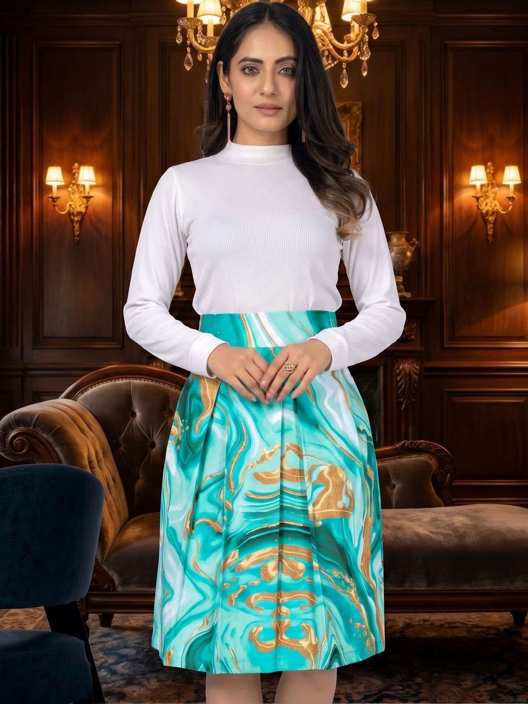 ZELZIS Women Cotton Cambric Abstract Printed Flared Skirt - view 1