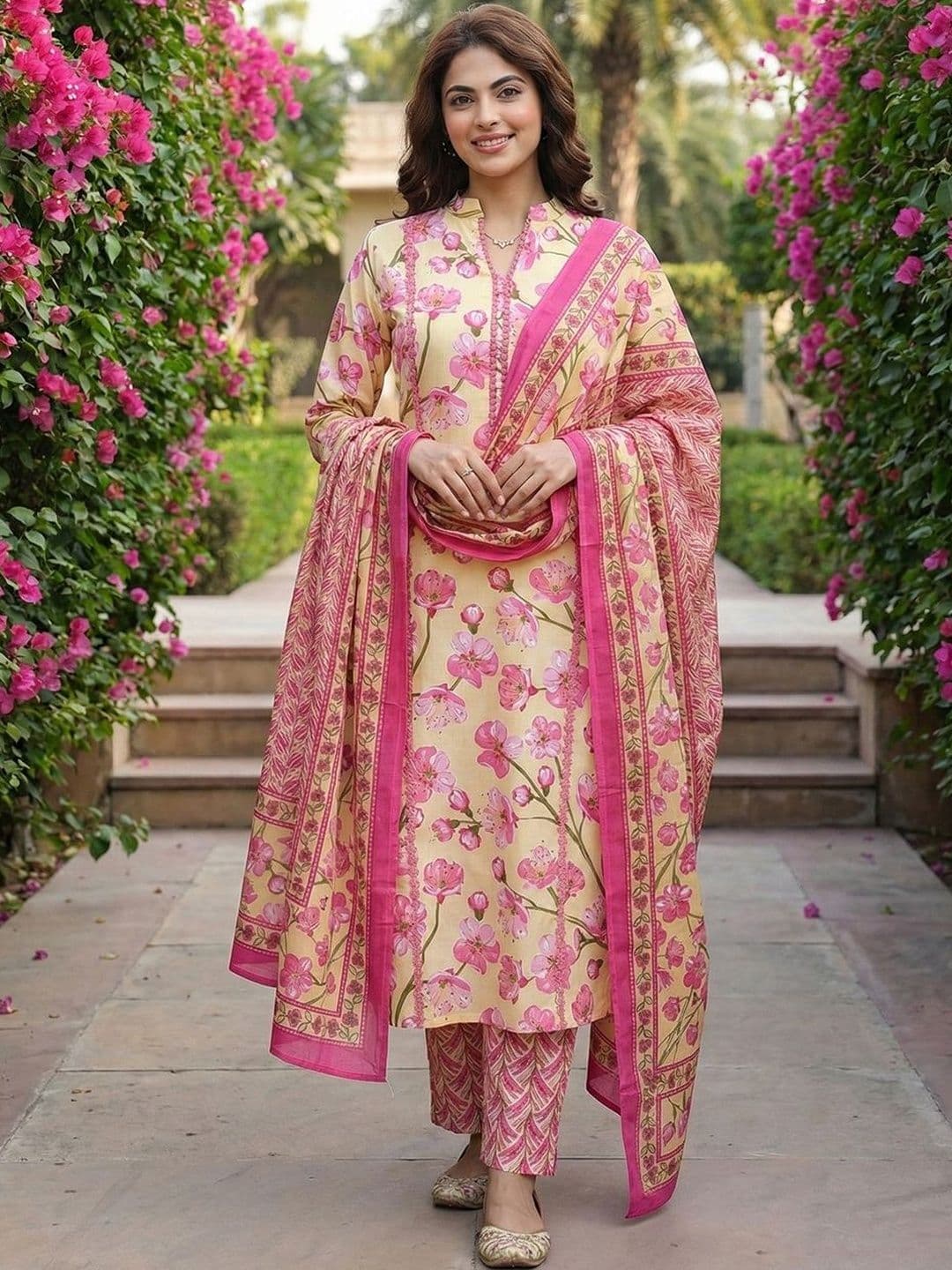 Anouk Women Floral Printed Regular Pure Cotton Kurta with Trousers & With Dupatta - view 1