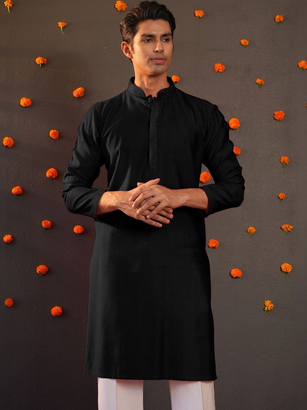 Anouk Men Button Patti Embroidery Straight Kurta - view 1