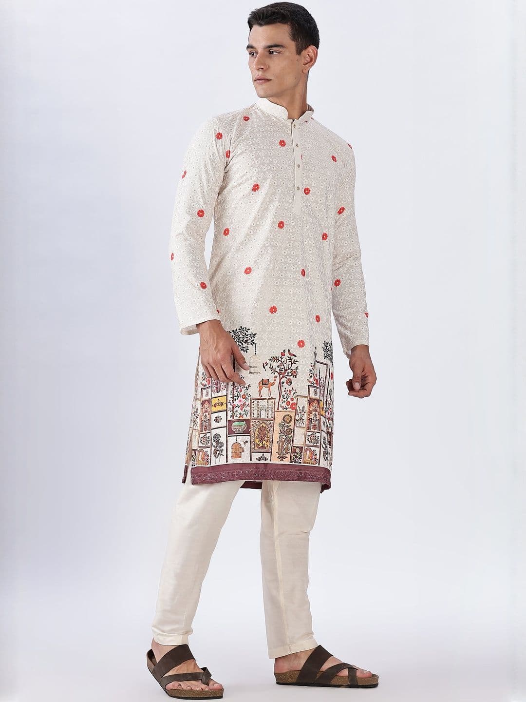 Anouk Men Ethnic Motifs Embroidered Thread Work Mandarin Collar Straight Kurta - view 1