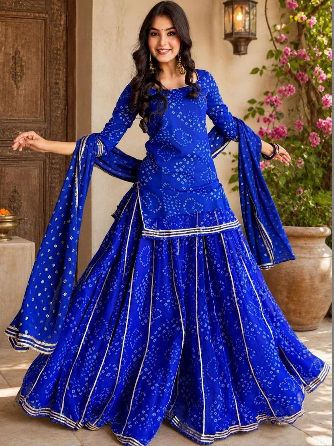 Sangria Women Bandhani Printed Regular Kurta With Sharara & Dupatta - view 1