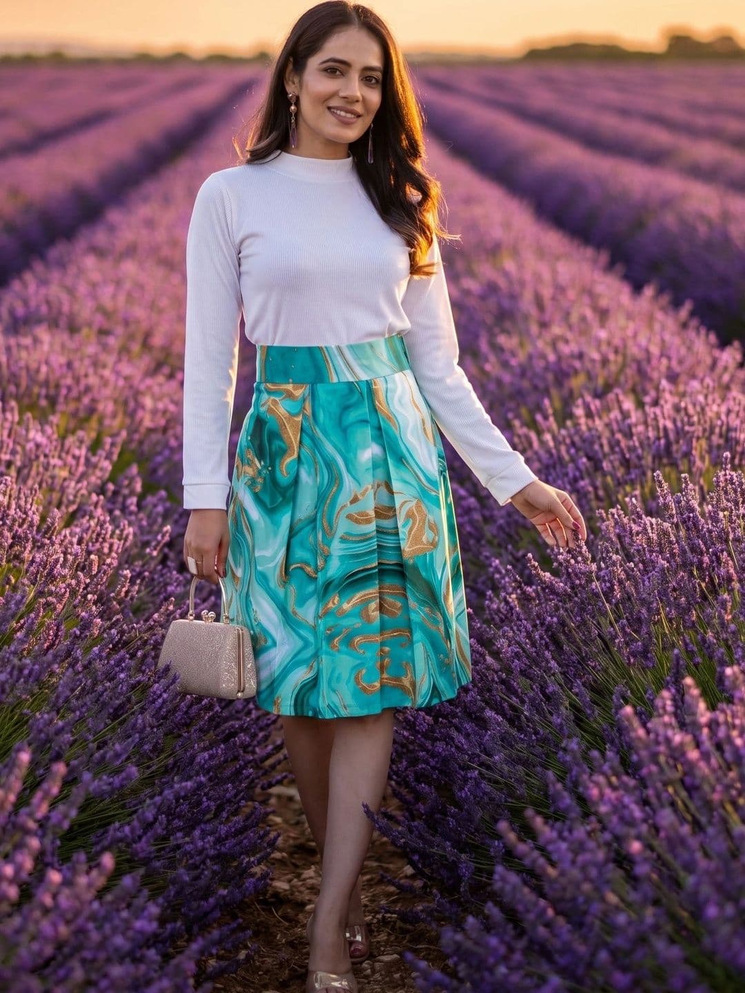 ZELZIS Women Cotton Cambric Abstract Knee Length Flared Skirt - view 1