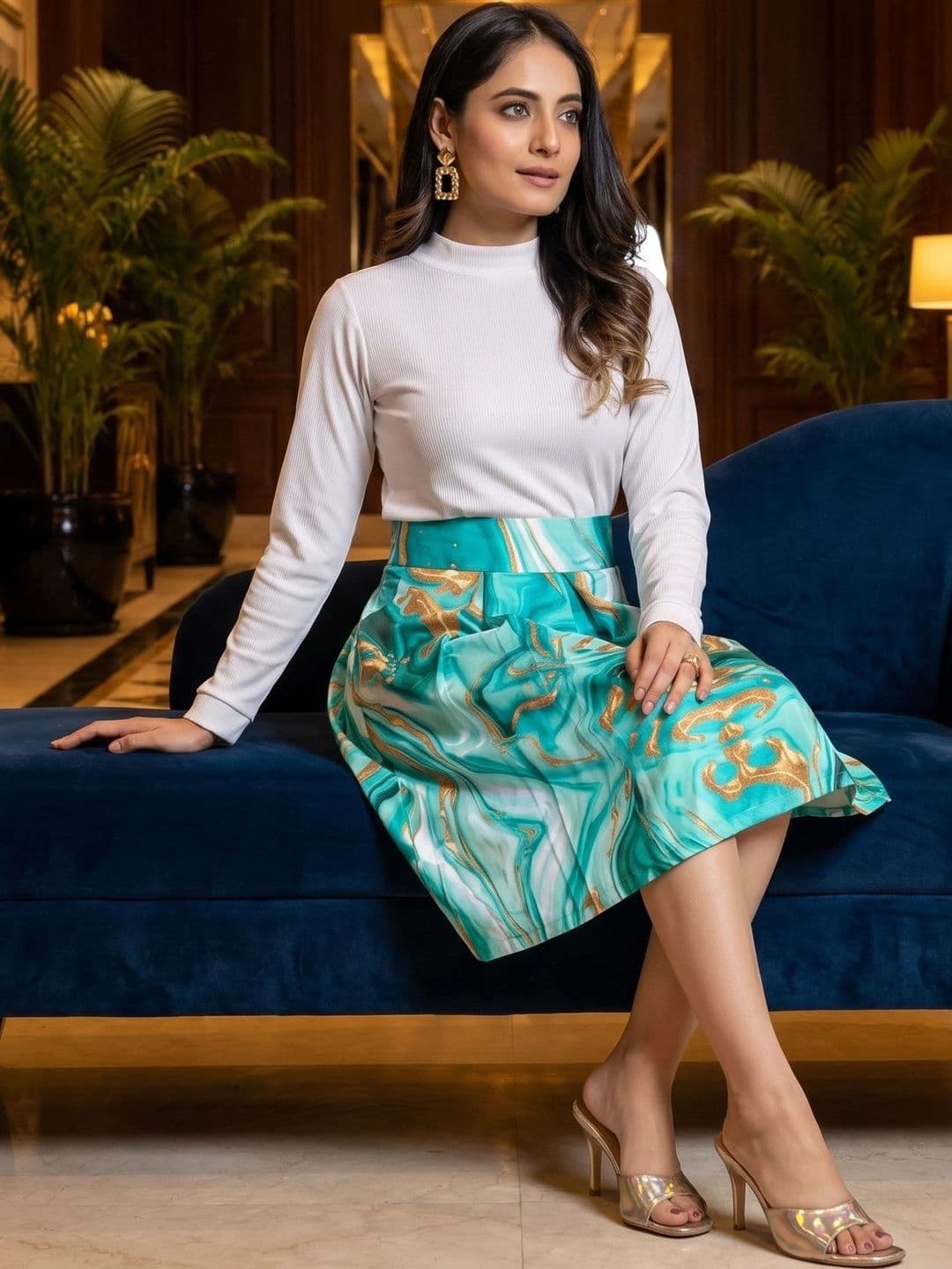 ZELZIS Women Cotton Cambric Abstract Knee Length A-Line Skirt - view 1