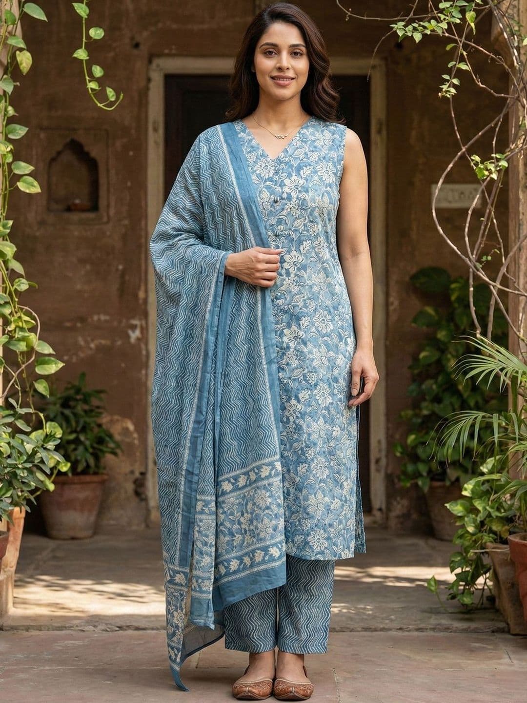 Anouk Women Floral Printed Regular Pure Cotton Kurta with Trousers & With Dupatta - view 1
