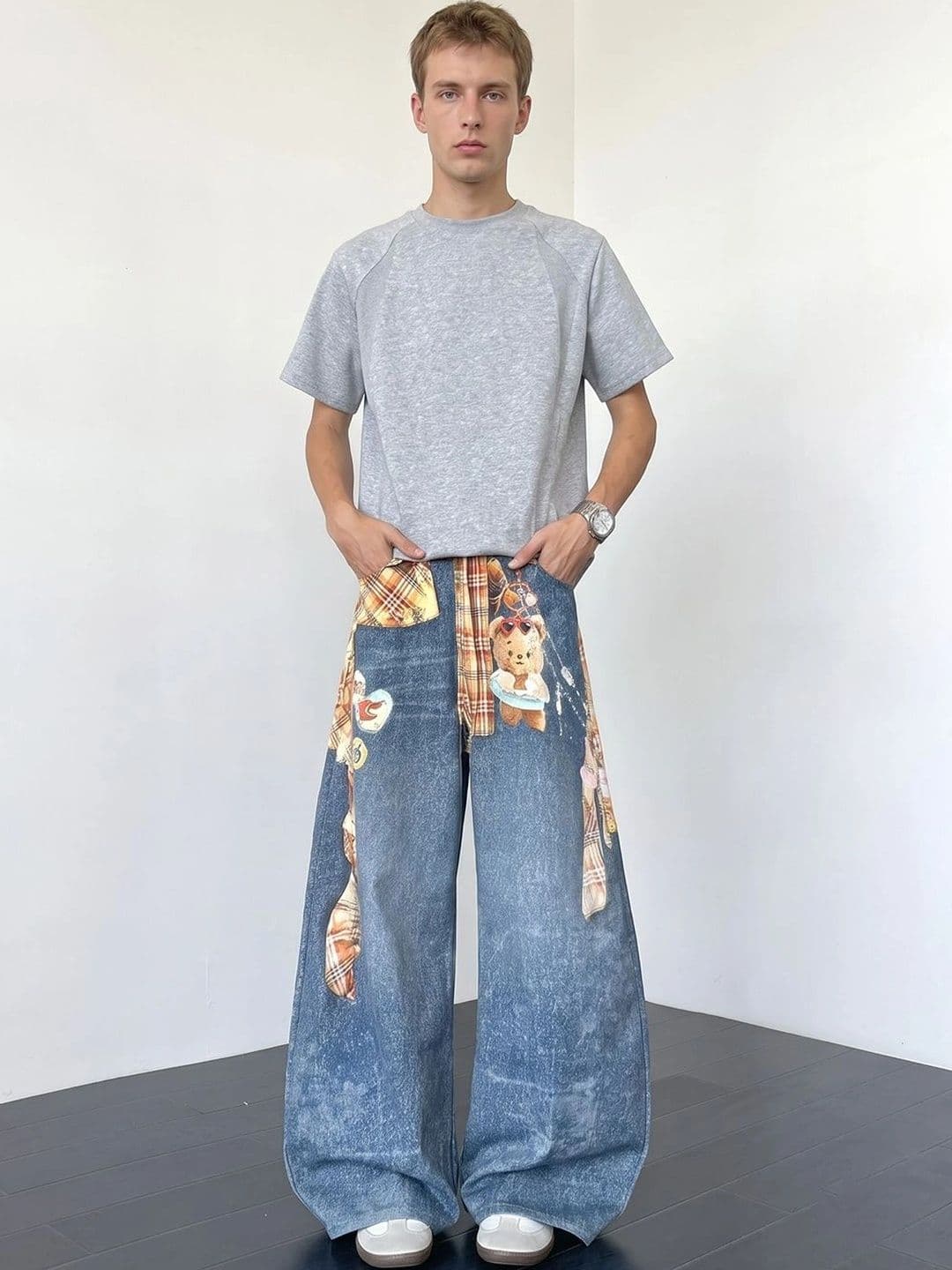 StyleCast x Revolte Men Wide Leg Mid-Rise Light Fade Printed Jeans - view 1