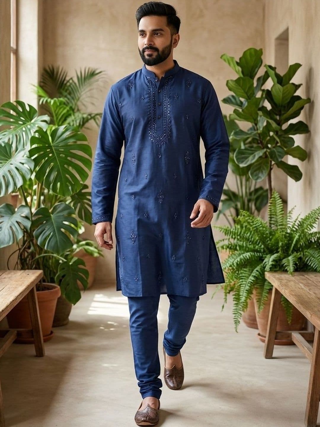 Anouk Mirage Men Floral Embroidered Cold-Shoulder Sleeves Thread Work Kurta - view 1