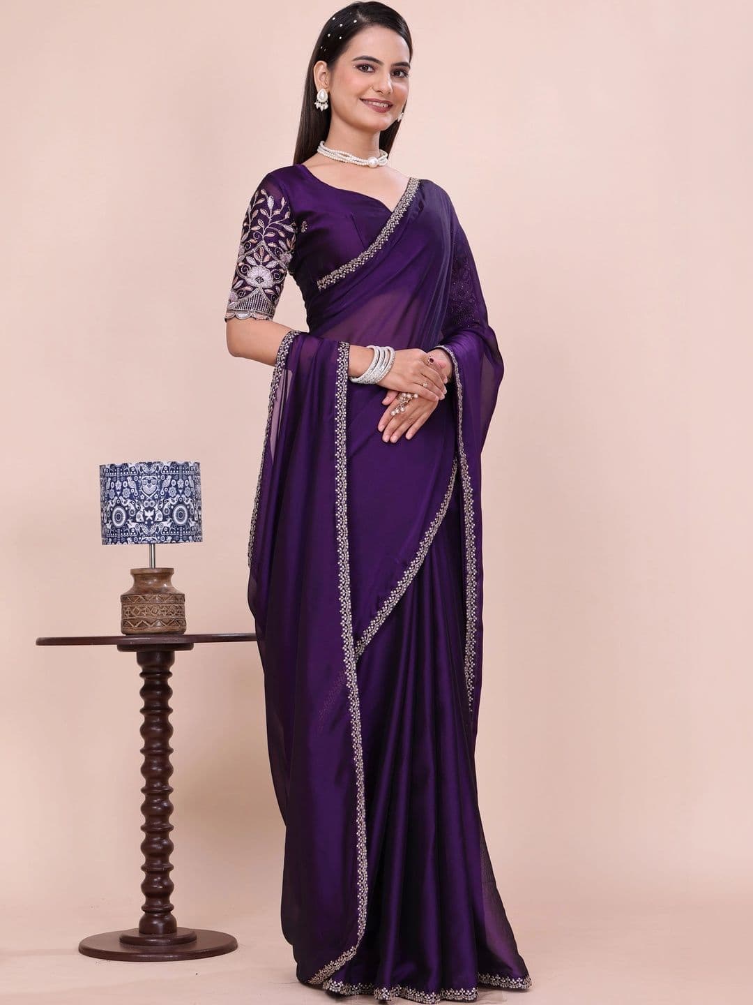 LabelVASTRA Floral Embroidered Silk Blend Saree - view 1