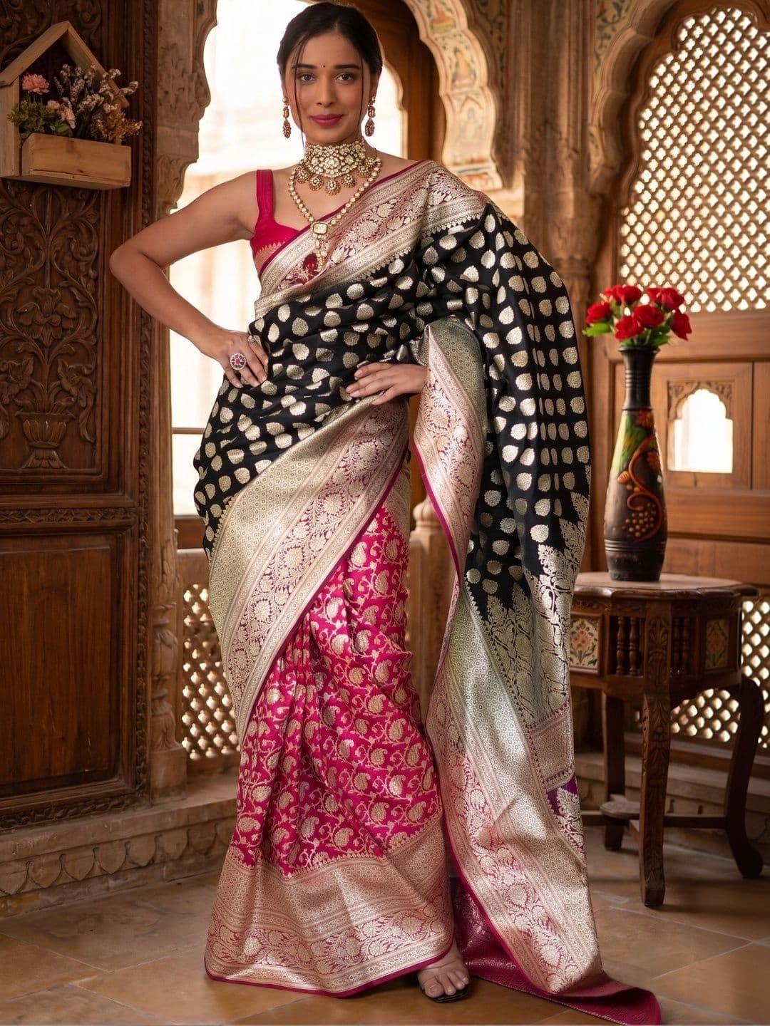VelvetHue Woven Design Zari Art Silk Banarasi Saree - view 1