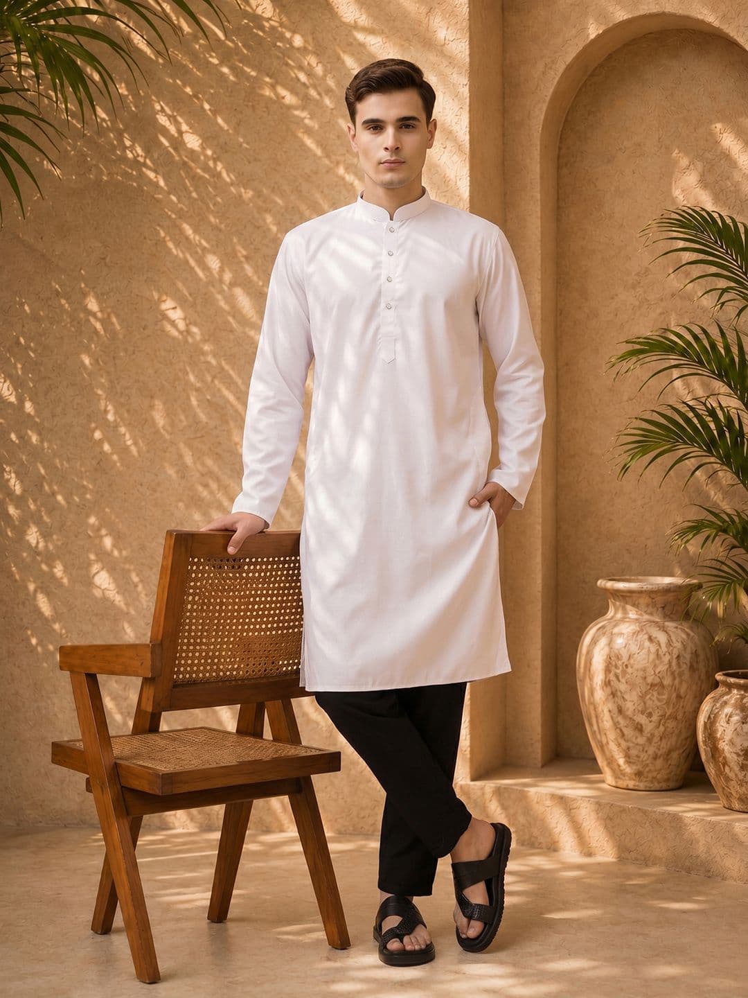 Anouk Geometric Woven Design Mandarin Collar Straight Kurta - view 1