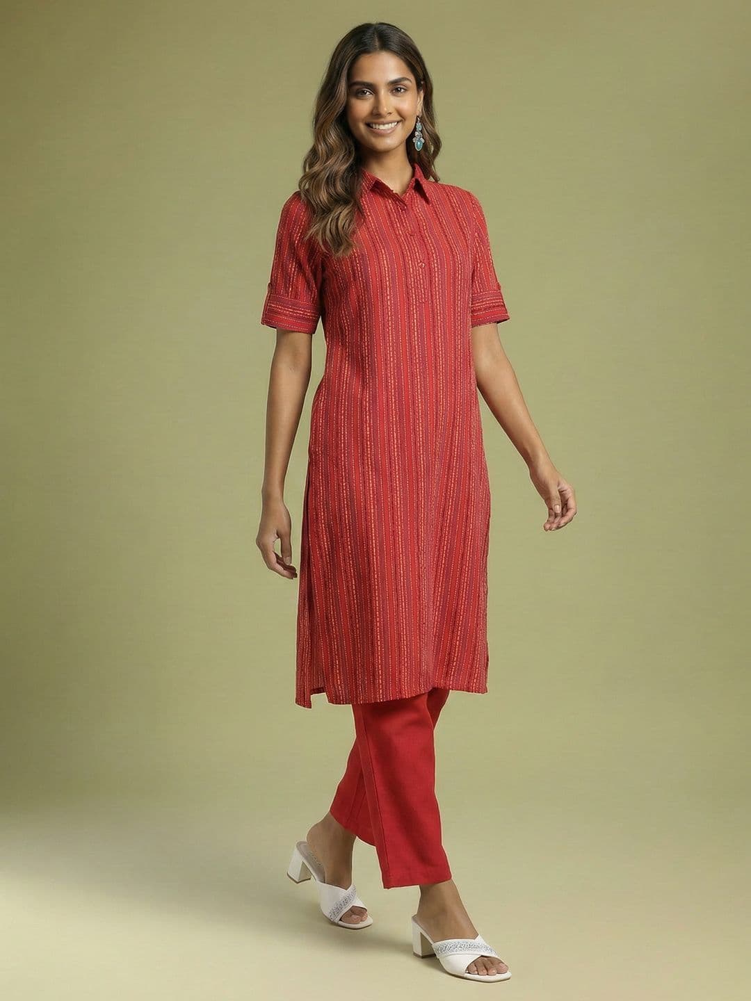 Anouk Self Design Striped Kurta Set - view 1