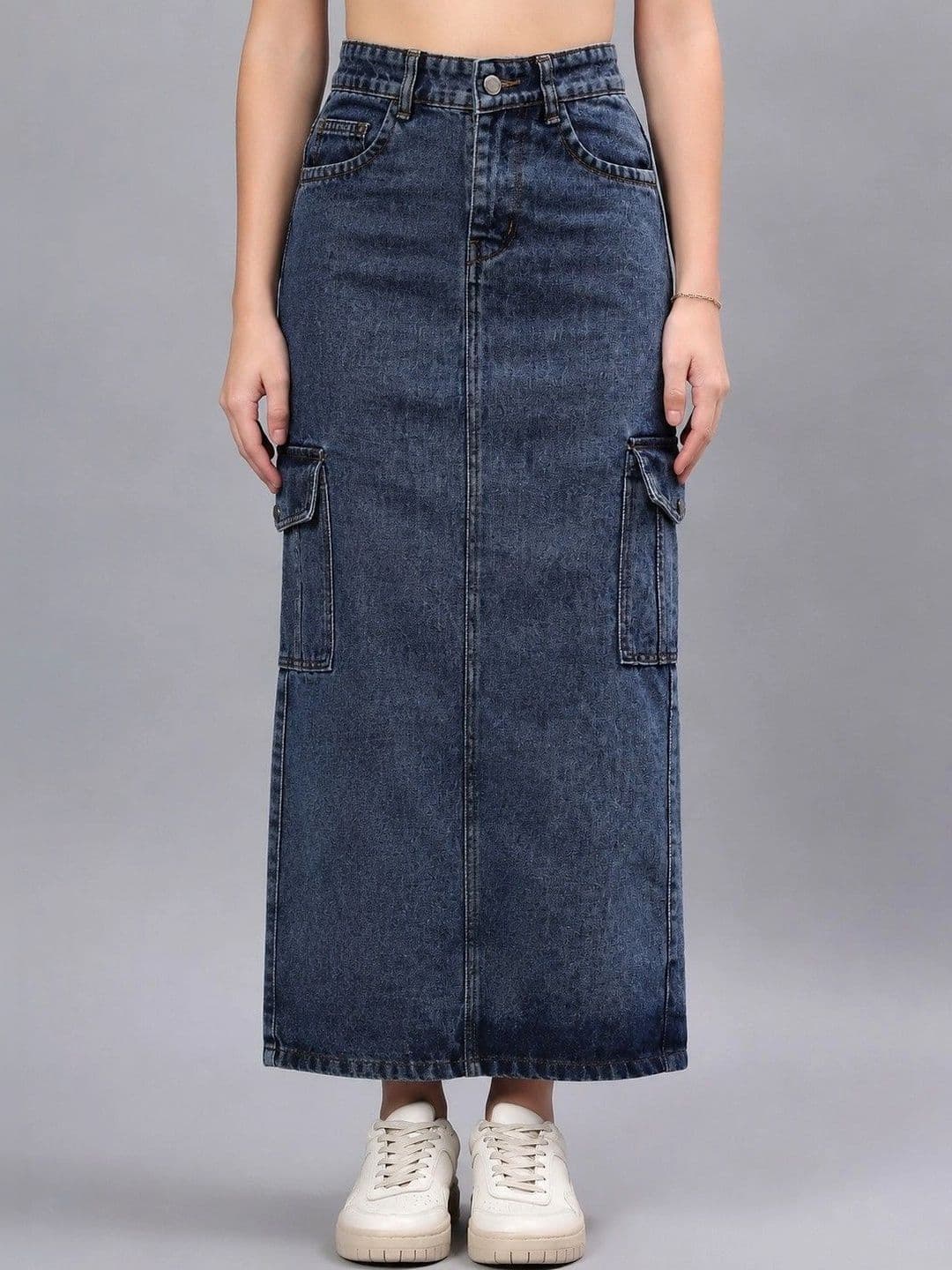 Mast & Harbour Women Denim Washed Cargo Styles Back Slit Maxi Straight Skirt - view 1