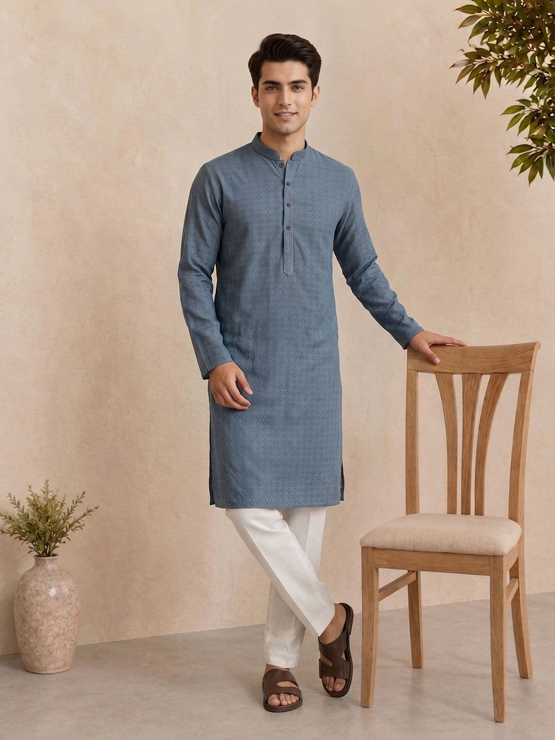 Anouk Woven Design Mandarin Collar Kurta - view 1
