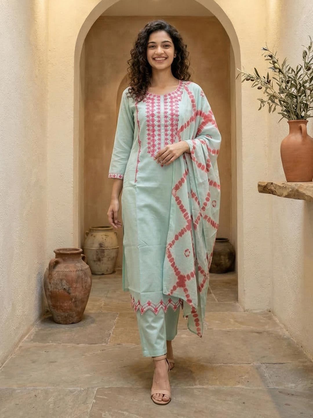 Anouk Women Ethnic Motifs Embroidered Regular Thread Work Kurta with Trousers & With Dupatta - view 1