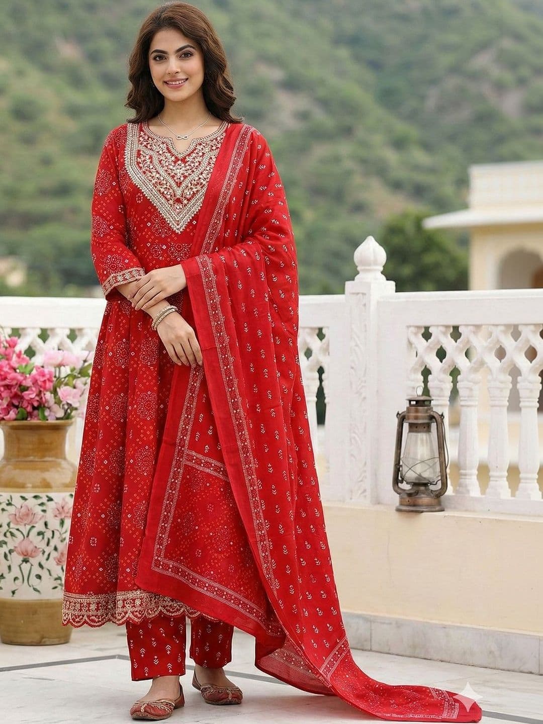 Anouk Women Ethnic Motifs Printed Regular Beads and Stones Pure Cotton Kurta with Trousers & With Dupatta - view 1