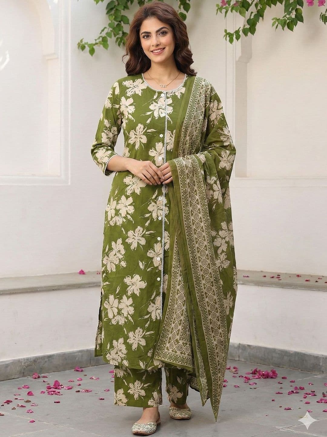 Anouk Women Floral Printed Regular Pure Cotton Kurta with Trousers & Dupatta - view 1