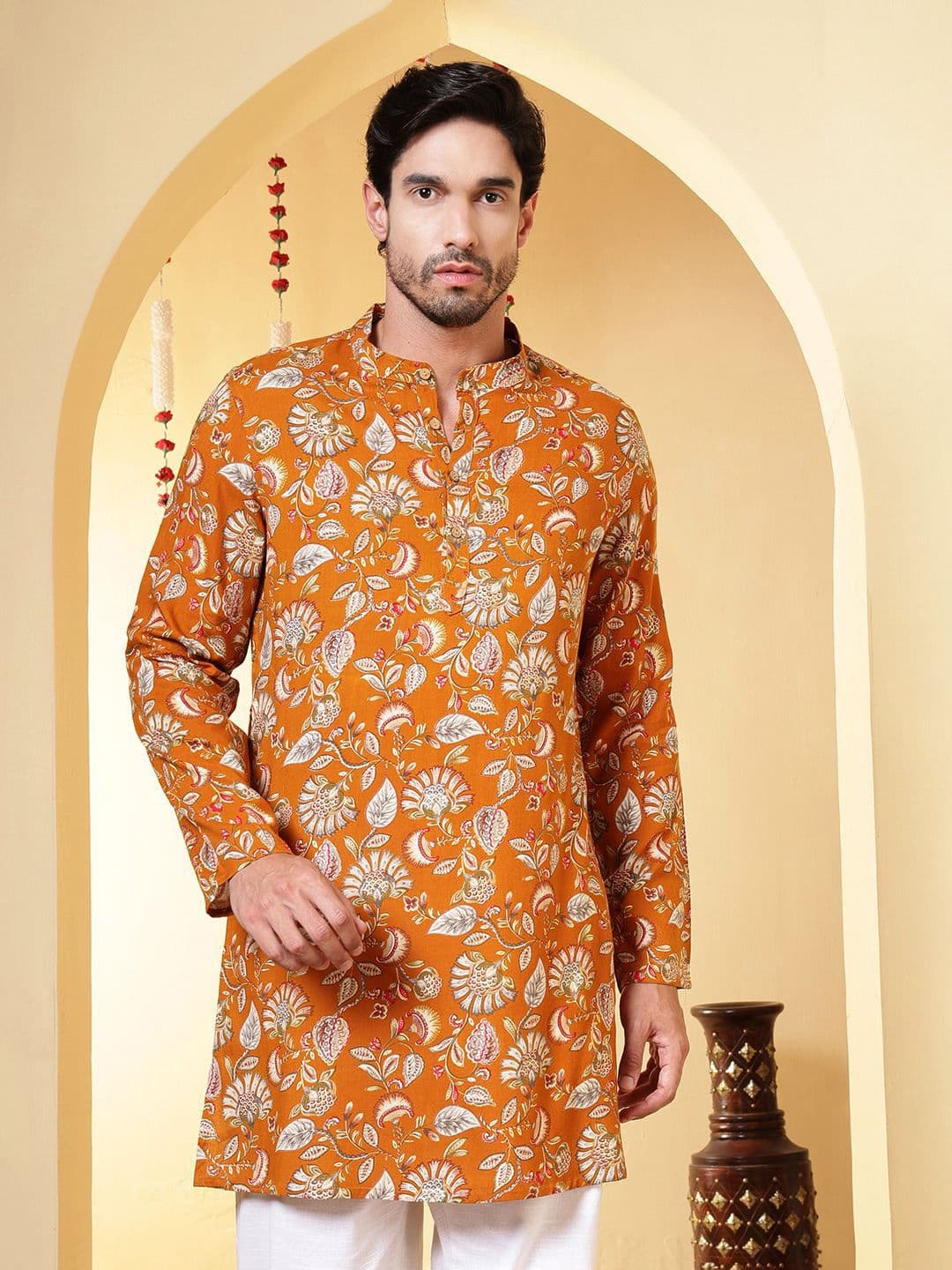 Anouk Men Floral Printed Thread Work Kurta - view 1