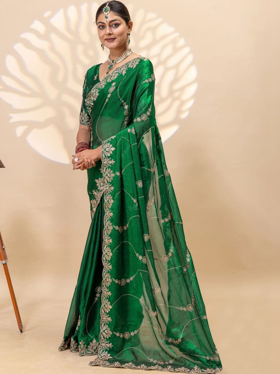 Vastra Drape Embellished Embroidered Silk Blend Saree - view 1